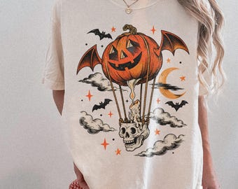 Pumpkin Bat Skull Ride Shirt, Classic Halloween Comfort Colors® Tee, Halloween Sweatshirt Gothic Gift, Spooky Season