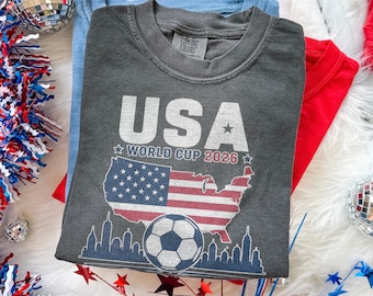 USA World Cup 2026 Map Soccer Shirt, American Flag Football Fan Tee, Patriotic Sportswear Top, Comfort Colors® USA Gift