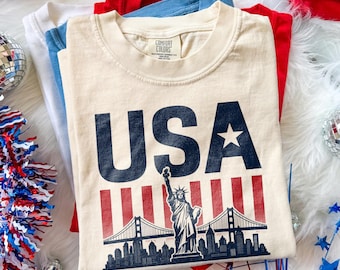 USA World Cup 2026 Bridge Graphic Tee, Statue of Liberty Soccer Shirt, Patriotic Football Fan Top, Comfort Colors® USA Gift