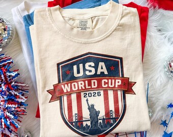 USA World Cup 2026 Shield Graphic Tee, Patriotic Soccer Fan Shirt, American Football Sportswear Top, Comfort Colors® USA Gift Tee