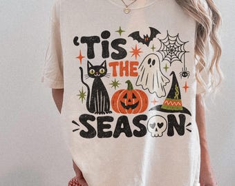 Tis the Season Comfort Colors® Shirt, Cute Cat Ghost Pumpkin Tee, Halloween Sweatshirt Gift, Spooky Season Lover Top