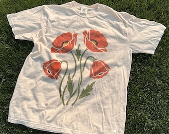 Vintage Poppy Flower Graphic Tee, Botanical Nature Art, Comfort Colors® Nature Shirt, Classic Floral Top