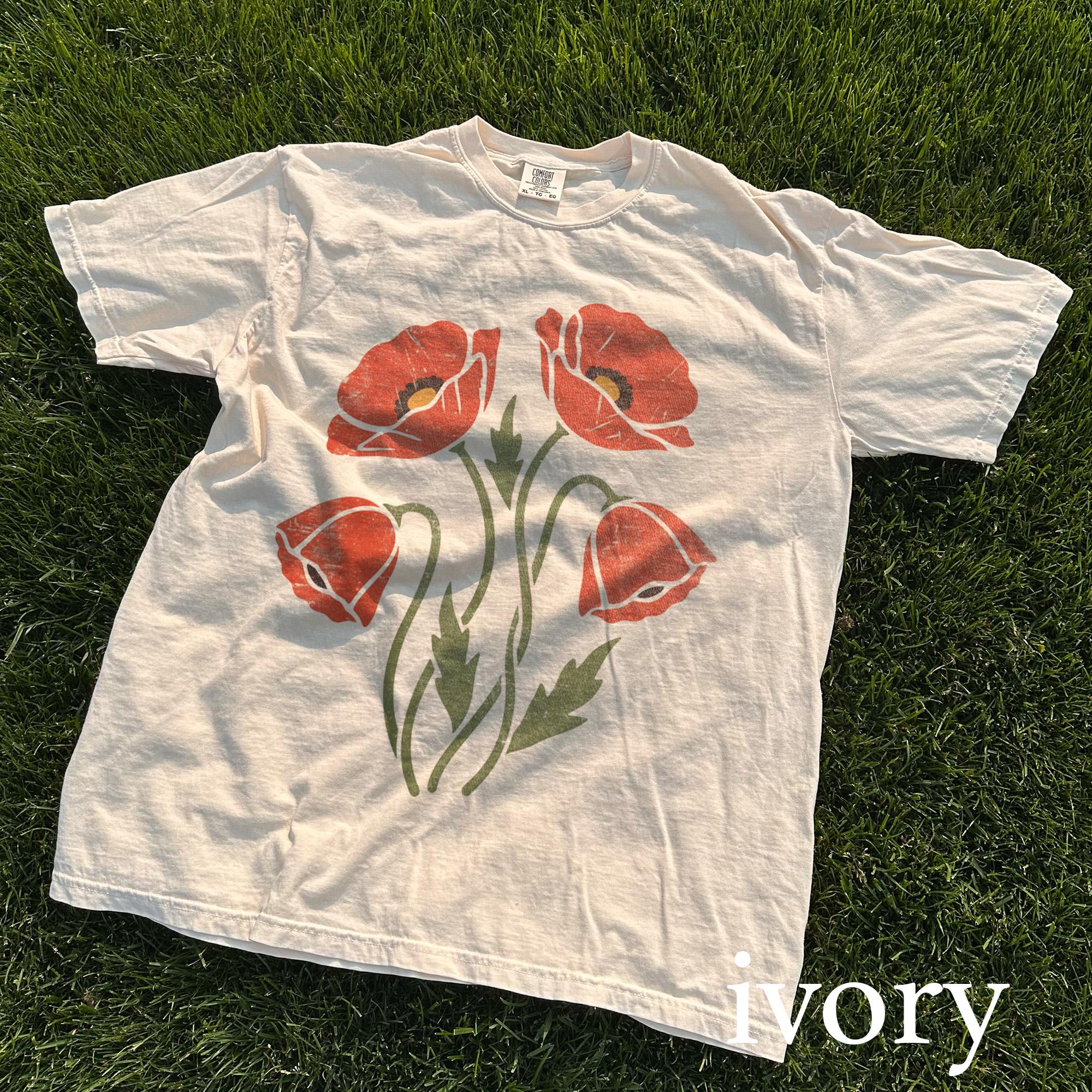 Vintage Poppy Flower Graphic Tee, Botanical Nature Art, Comfort