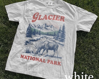 Vintage Glacier National Park Shirt, Moose Wilderness Graphic Tee, Retro Nature Art, Comfort Colors Animal Shirt