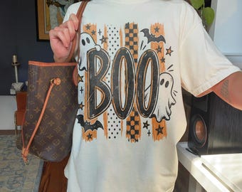 BOO Comfort Colors® Halloween Shirt, Cute Ghost Graphic Tee, Retro Bat Sweatshirt, Spooky Season Gift