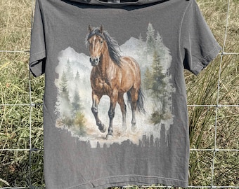 Vintage Wild Horse Forest Graphic T-Shirt, Western Nature Animal Tee, Comfort Colors® Wildlife Shirt, Retro Outdoor Gift