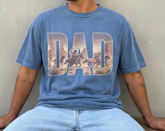 Western Cowboy Dad Shirt, Vintage Wüstenpferde Reiter Vatertags-T-Shirt, rustikale Country Dad Graphic Top, Comfort Colors® Geschenk für Papa