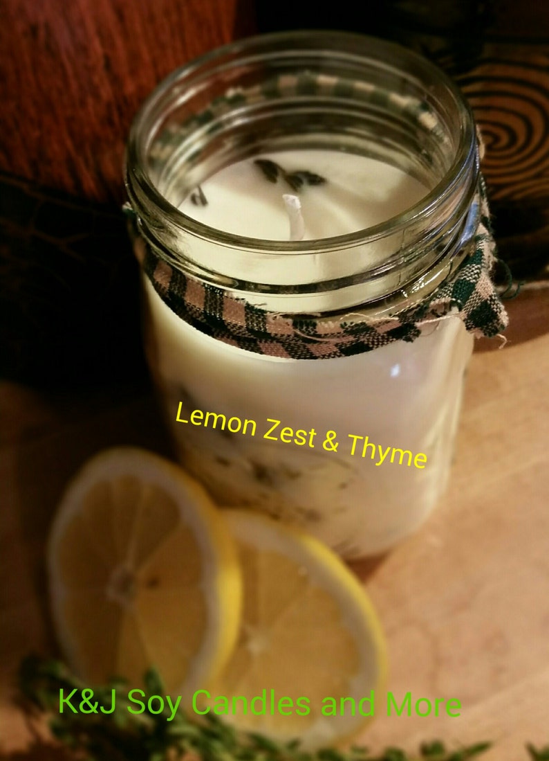 16oz 100 SOY Candle in Lemon Zest & Thyme. All Natural. Long Etsy