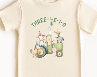 Toddler Farm Three-i-e-i-o Birthday Tee, Farm Birthday Shirt, Old MacDonald Themed Birthday, 3rd Birthday Tee, Farm Animal Birthday Shirt
