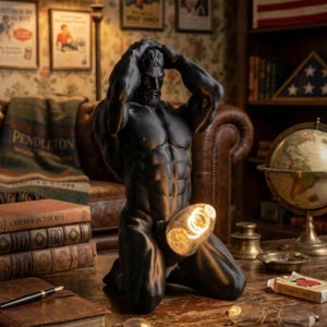 Unique Bold Male Figure Table Lamp, Modern Man Body Sculpture Lamp, Artistic Statue Night Light, Desk Lamp for Office Bedroom Home Decor