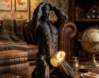 Unique Bold Male Figure Table Lamp, Modern Man Body Sculpture Lamp, Artistic Statue Night Light, Desk Lamp for Office Bedroom Home Decor