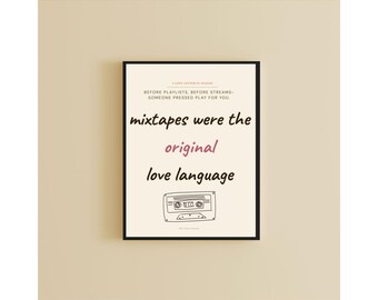 Lámina con diseño de mixtape "Love Language" / Arte mural con temática de casete de los 90 (Descarga digital)