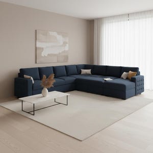 U Shaped Sleeper Sofa, Velvet Blue Sectional