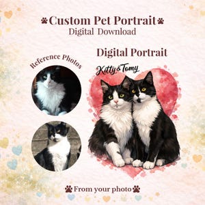 Custom Pet Portrait for 2 Pets, Personalized Cat Portrait from Photo, Watercolor Pet Portrait Couple, Multi Pet Portrait Digital Gift