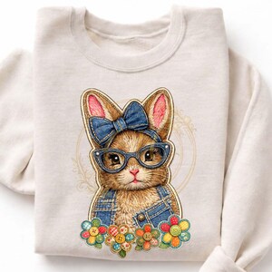 Design PNG con coniglietto patchwork carino, design per maglietta con coniglietto pasquale, clipart di coniglietto floreale primaverile, PNG per sublimazione, coniglietto vintage stampabile, PNG DTF