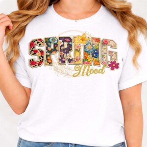 Spring Mood PNG, Patchwork Floral Letters, Embroidery Style Design, Spring Shirt Design, Sublimation PNG, DTF Transfer, Floral Spring