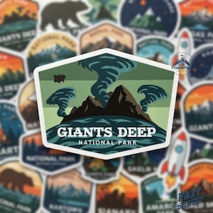 Giant's Deep National Park Sticker – Whimsical Outer Wilds-Inspired Space Landscape Vinyl Decal for Laptop, Water Bottle, & Travel Journal
