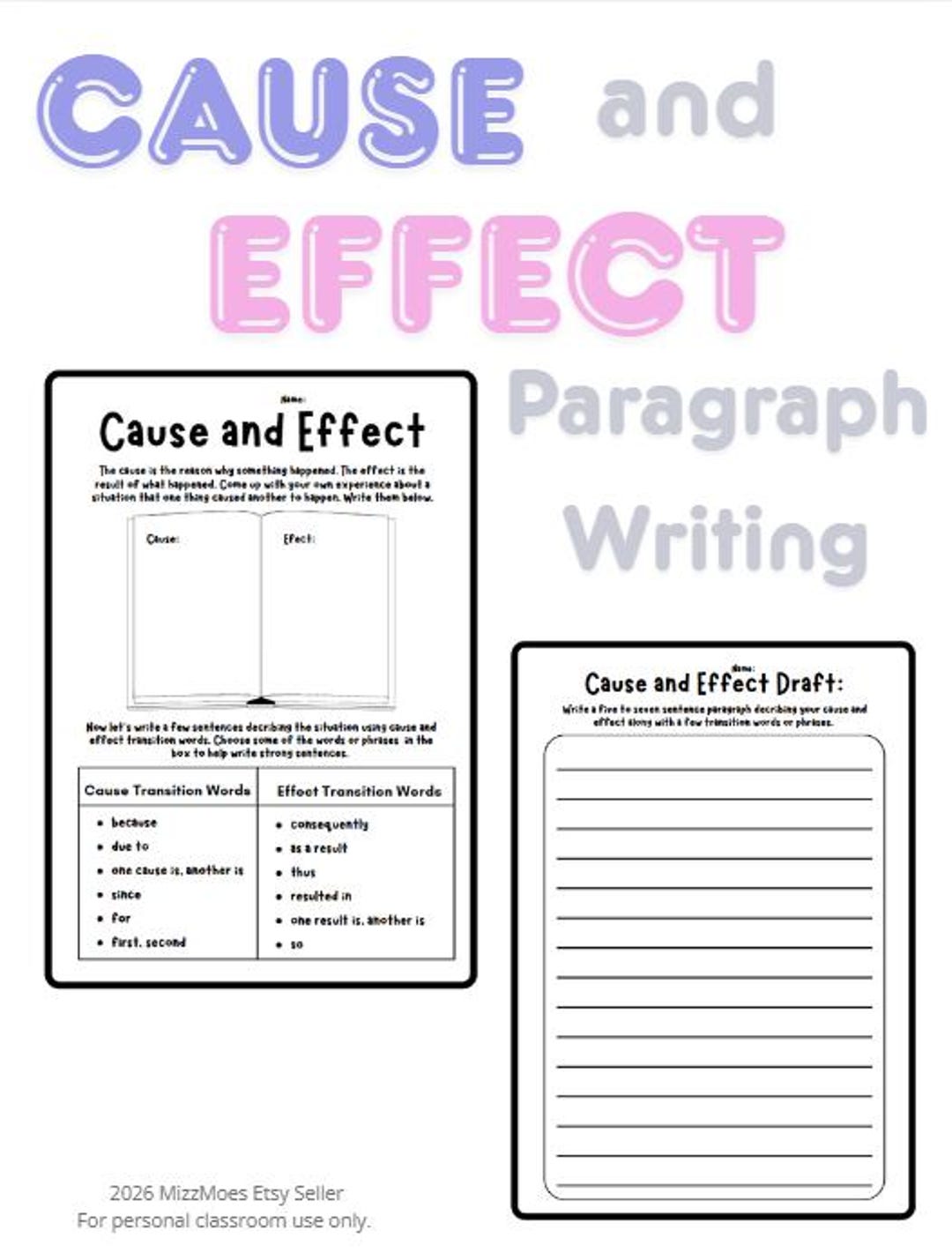 Cause and Effect Paragraph Writing ~ Graphic Organizers Draft and Final ...