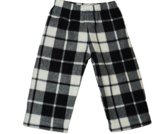 Kids fleece pants, Black and white plaid fuzzy bottoms, Birthday gift for boy or girl, Gift for grandkid, Gift for tween