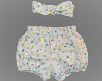 Bloomer et serre-tête, Taille 6-12 mois, Ensemble bébé fille, Prêt à expédier, Short bébé papillon gris