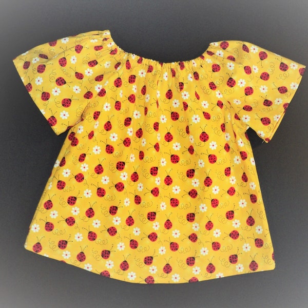 Ladybug baby toddler top up from 3 months to size 3, Choose short or flutter sleeve, Cotton spring & summer outfit, Baby girl gift