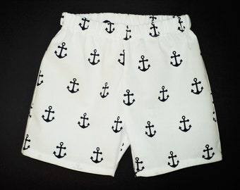 Childrens nautical shorts for boy or girl, Kids, baby, toddler, Cotton summer clothes, Sailor, anchors