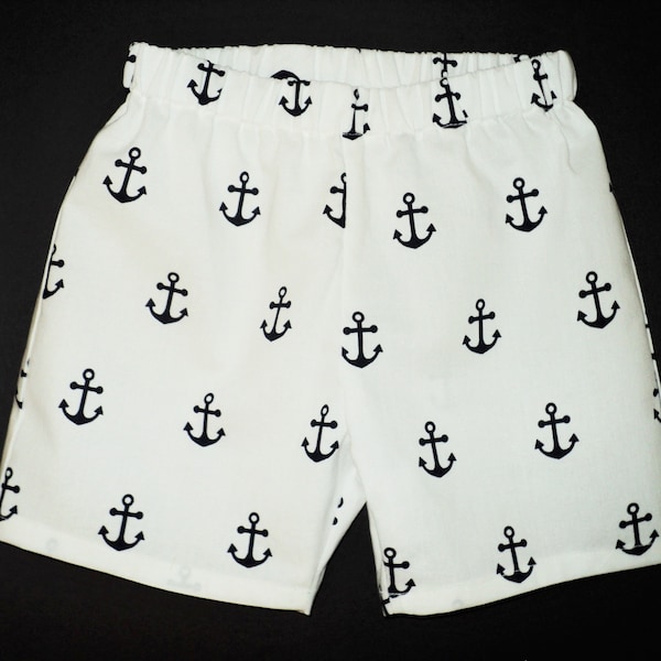 Childrens nautical shorts for boy or girl, Kids, baby, toddler, Cotton summer clothes, Sailor, anchors