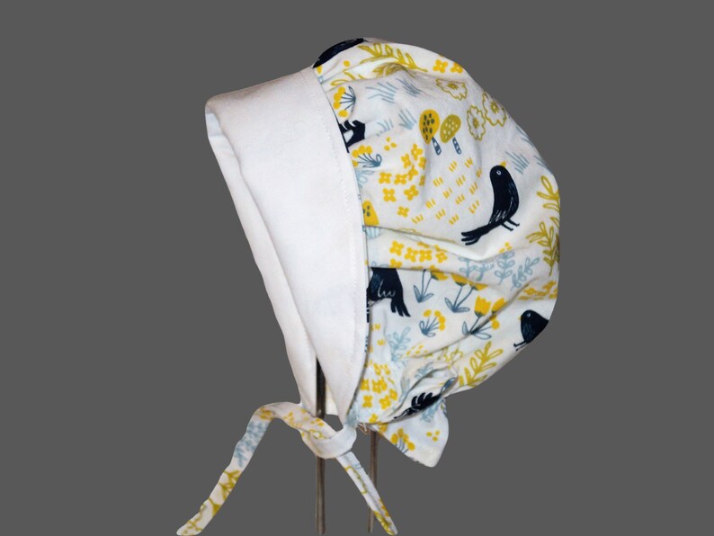 Newborn Hat Girl Sun Bonnet Wide Brim Summer Hat Infant Boho Baby Clothes Sun Hat Baby Bonnet Mustard Floral Bonnet with Navy Birds