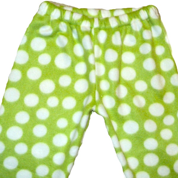 Kids fuzzy pants, Blue or green polka dot fleece bottoms for boy or girl, Great birthday gift for grandkid, Tween gift, Warm winter clothes