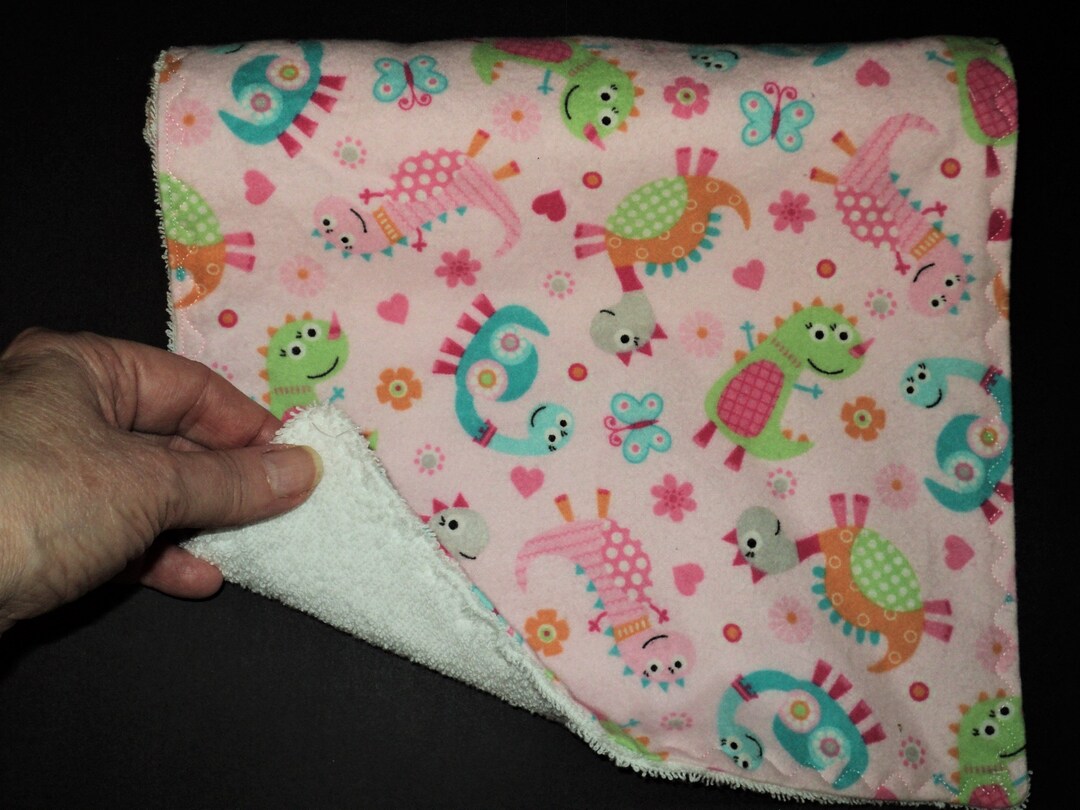 Pink Dinosaur Burp Cloth, Baby Girl Burping Rag With Embroidery, Fun ...