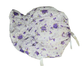 Floral eyelet baby bonnet, Adjustable toddler sun hat with pink or purple flowers, Infant ruffle sun bonnet, Handmade baby girl gift