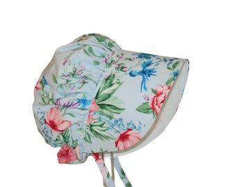 Blue Floral Baby Bonnet, Cotton Sun Hat, Vintage Style Toddler Sunbonnet
