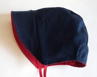 Brimmed baby bonnet in solid colors, Reversible toddler cotton sun hat, Boy or girl sun bonnet, Handmade baby gift, Navy, Red, Pink Gray