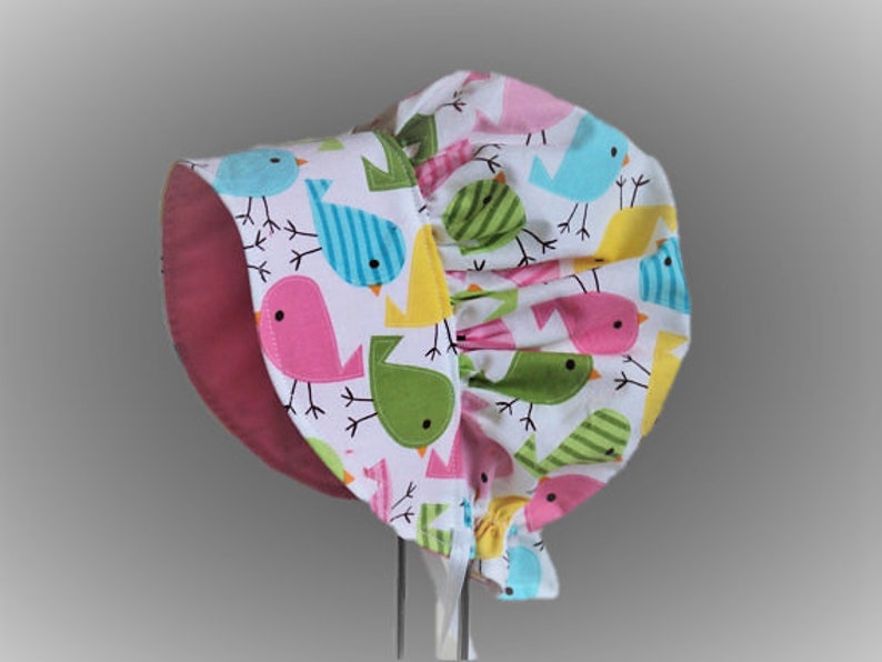 Baby bonnet, Girls sun hat with birds, Toddler sunbonnet, Spring & summer cotton hat, Infant beach hat, Vintage style, Baby girl gift image 2