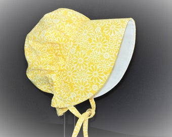 Yellow floral baby bonnet, Girl sun hat, Toddler cotton sunbonnet, Wide brim infant beach hat, Newborn Easter bonnet