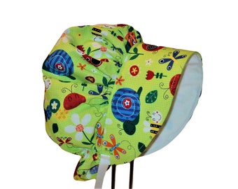 Chapeau de soleil pour bébé, bonnet de jardin pour petite fille avec coccinelles et escargots, bonnet d'été en coton à large bord, cadeau fait main pour bébé