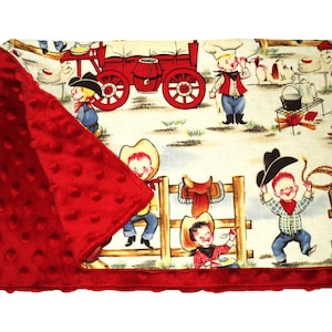 Cowboy baby lovey size blanket, Minky and cotton western security blanket, 18" X 18", Handmade baby boy or girl gift, Gender neutral