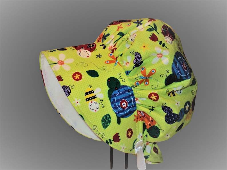 Garden Friends and Ladybugs Wide Brim Summer Hat Baby Sun Hat Toddler Hat Newborn Hat Baby Girl Sun Bonnet Baby Clothes Baby Bonnet