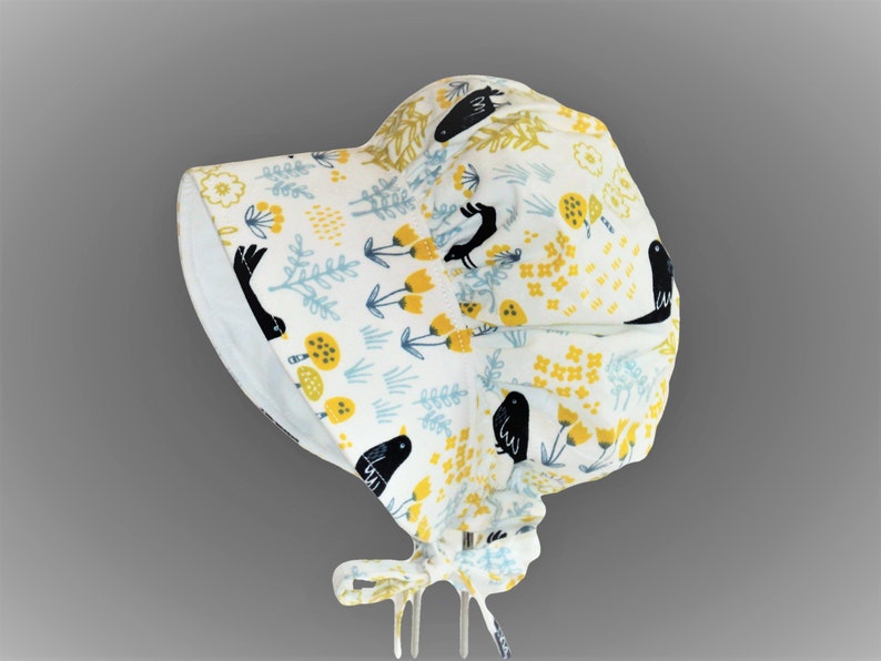 Newborn Hat Girl Sun Bonnet Wide Brim Summer Hat Infant Boho Baby Clothes Sun Hat Baby Bonnet Mustard Floral Bonnet with Navy Birds