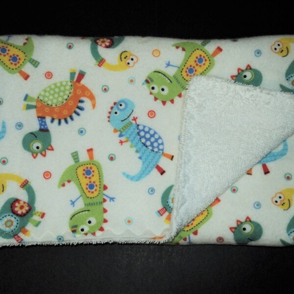 Dinosaur burp cloths with embroidered edges, Baby boy or girl gift, Handmade and Ready To Ship, Flannel and Terry Cloth, Dino Nursery