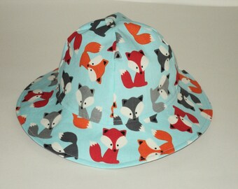 Fox baby sun hat, Toddler cotton floppy hat for boy or girl, Handmade woodland baby gift