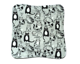 Bol douillet pour chat, porte-assiette, allant au micro-ondes et réversible, flanelle, cadeau pour hôtesse, cadeau pour amoureux des chats, cadeau pour maman