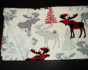 Baby receiving blanket, Woodland moose soft flannel swaddle, Gender neutral, Handmade baby gift