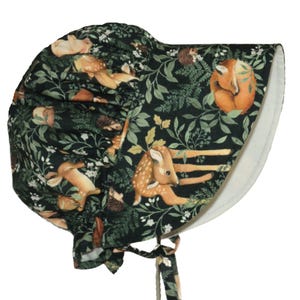 Fawn Baby Bonnet: Handmade Cotton Sun Hat, Woodland Print