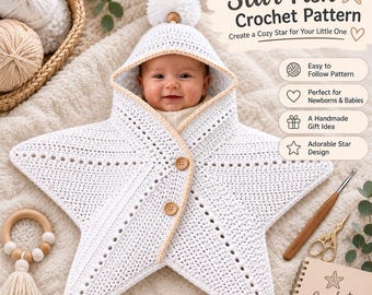 Starfish Crochet Pattern PDF | Baby Cocoon Sleeping Bag Pattern | Newborn Star Swaddle Wrap Blanket |Hooded Baby Shower Gift |