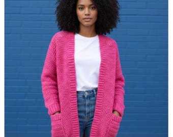 Beginner Crochet Cardigan Pattern PDF | XS–5XL Oversized Raglan Sweater | Easy Neck Down Cardigan | US Terms | Instant Download