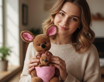 Patrón de crochet Amigurumi: Canguro y bebé PDF.