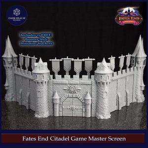 Citadel Game Master Screen: 3D Printed RPG Accessory with Dice Towers