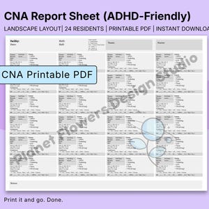 Feuille de rapport de l'AIIC PDF imprimable, feuille de cerveau de l'AIIC, feuille de devoirs de l'AIIC de soins de longue durée, modèle de flux de travail de l'AIIC snf, organisateur de l'AIIC pour 24 résidents