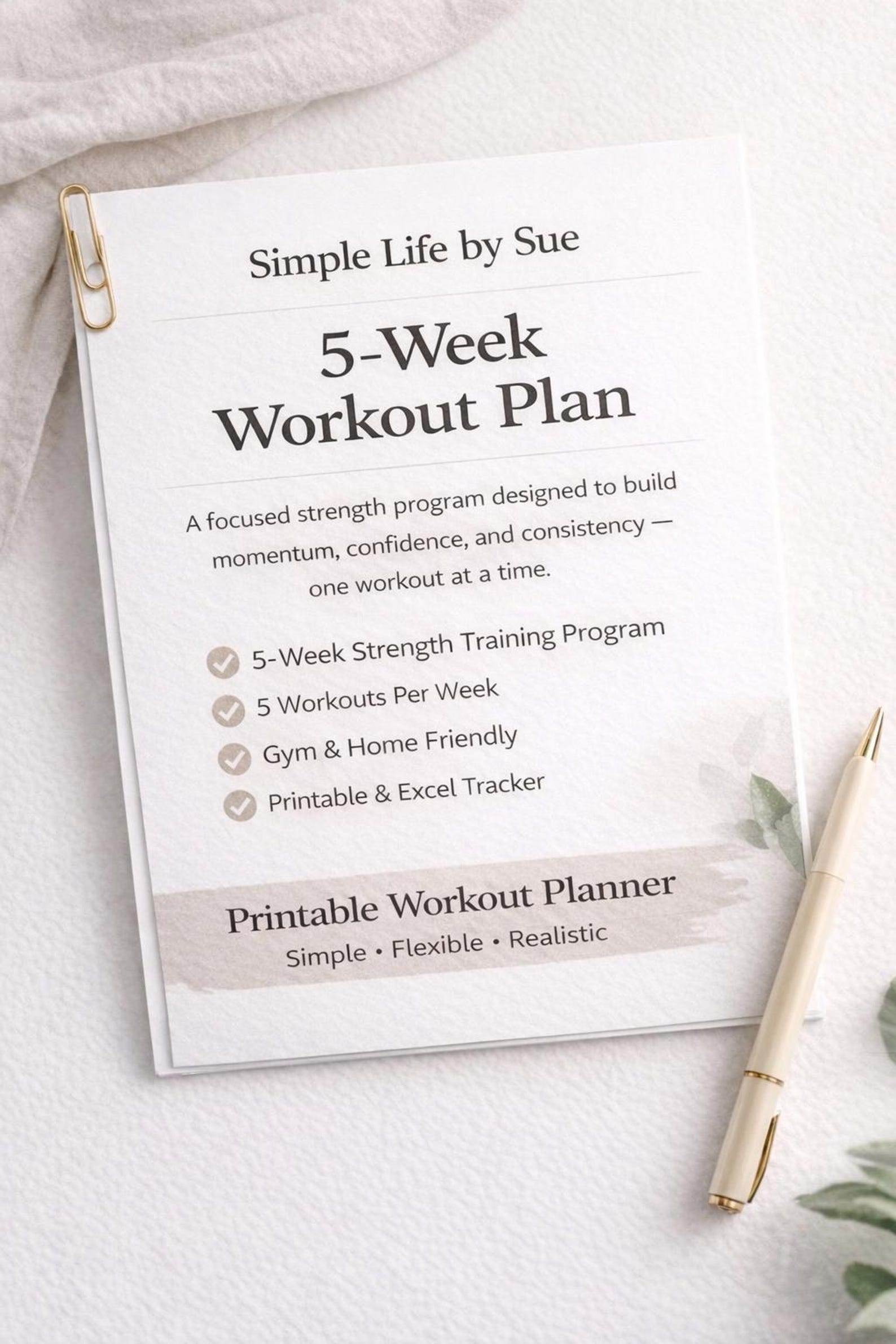 5 Week Strength Training Plan | Printable & Excel Workout Tracker (PDF ...